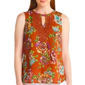 Daniel Rainn Floral Front Crochet Lace Keyhole Sleeveless Top Size PM